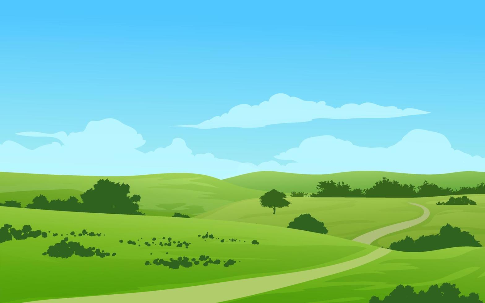 5437948 Verde Campo E Colline Paesaggio Con Sentiero Vettoriale