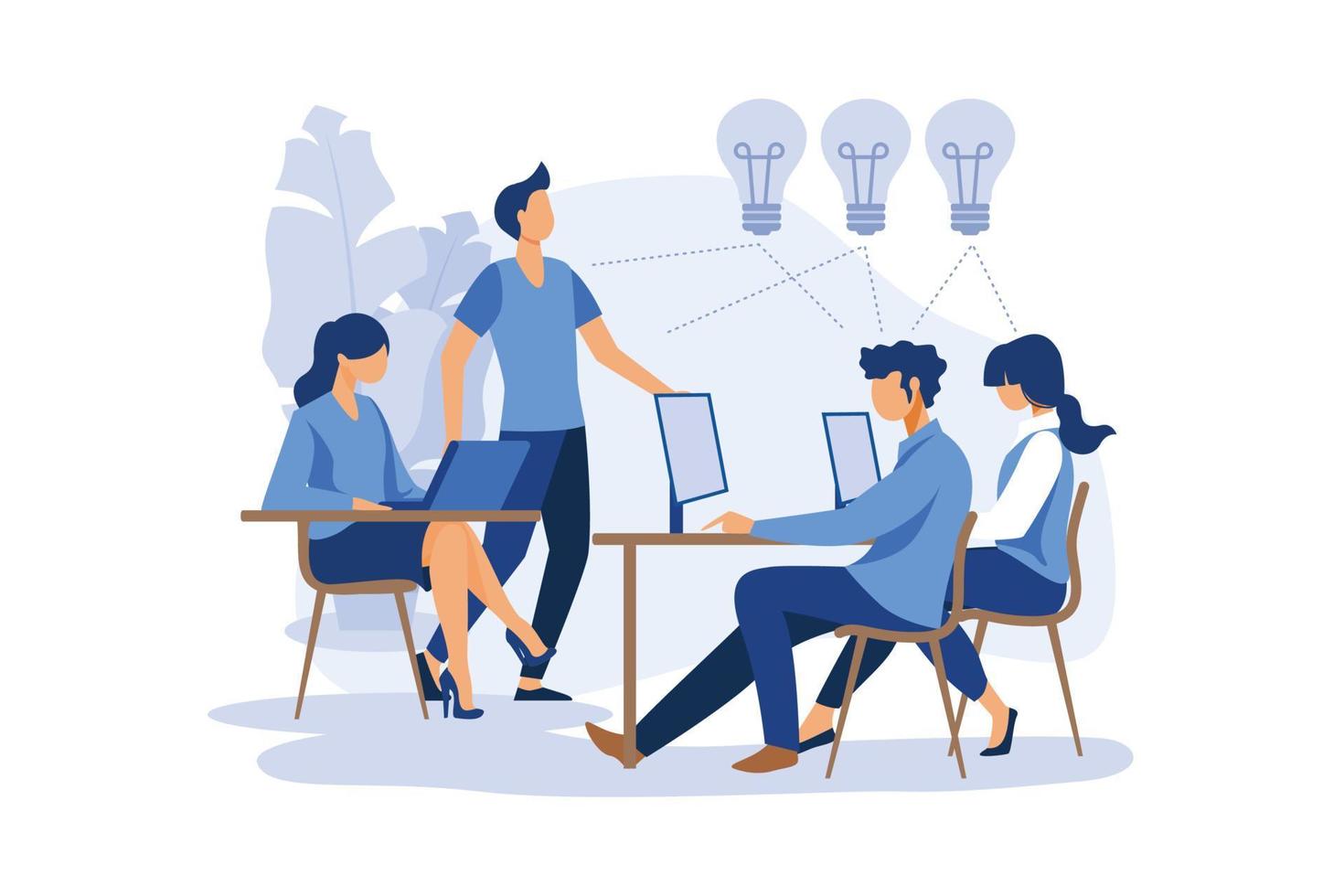 L'Ecosistema Delle Startup Innovative Italiane: Un Decennio Di Crescita Contrastata (2014-2024) 1 Business Meeting And Brainstorming Business Concept For Teamwork Searching For New Solutions Little People Are Sitting On Light Bulbs In Search Of Ideas Flat Modern Design Illustration Vector
