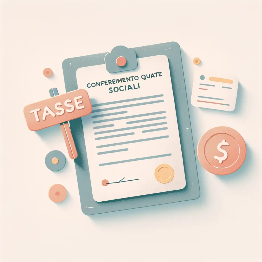 Il Conferimento Di Partecipazioni Sociali: Guida Completa Per Privati E Imprese 1 Crea Una Immagine Stile Material Design Colore Tenue E Sfondo Bianco Con Contratto Recante &Quot;Conferimento Quote Sociali&Quot; E Un Cartello Con Scritta Tasse