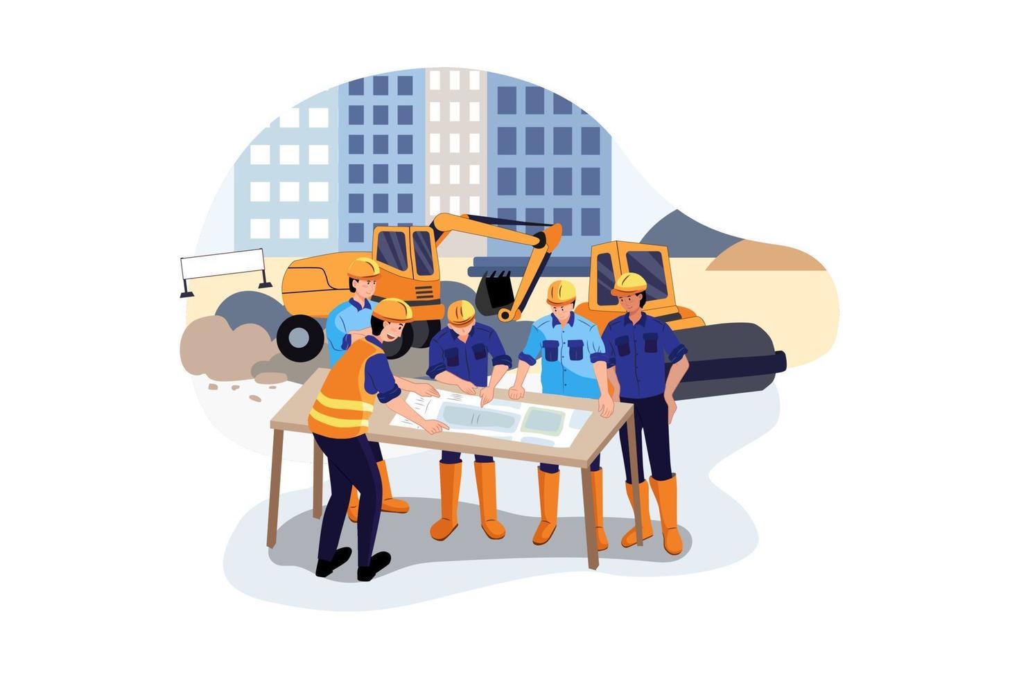 Fiscalizzazione Dell'Abuso Edilizio: Cosa Significa E Impatti Sulla Commerciabilità Dell'Immobile 1 The Construction Team Working On A New Project Illustration Concept Flat Illustration Isolated On White Background Vector