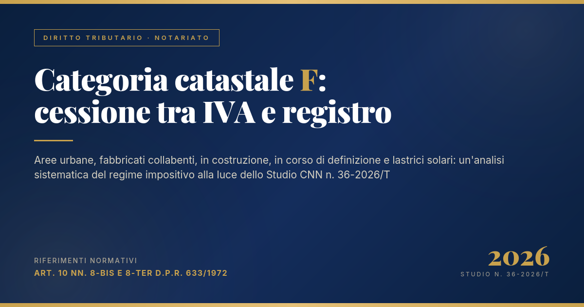 Categoria Catastale F: Cessione Tra Iva E Registro 2026 1 Categoria Catastale F: Cessione Tra Iva E Registro - Regime Fiscale 2026