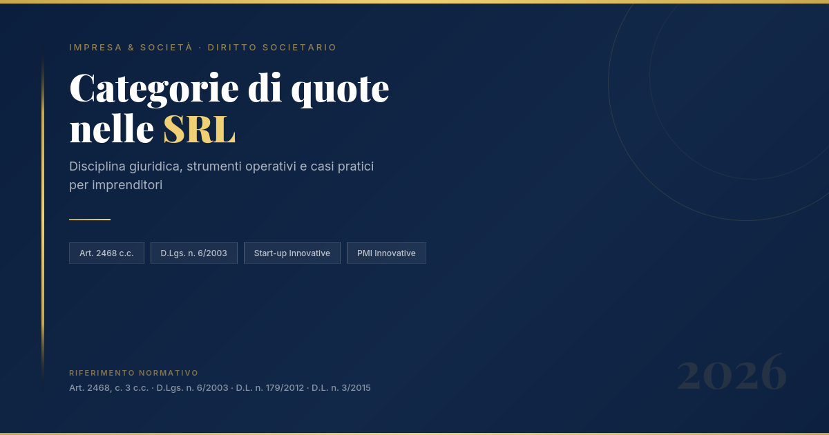 Categorie Di Quote Nelle Srl: Disciplina, Strumenti E Casi Pratici Per Imprenditori 1 Categorie Di Quote Nelle Srl: Disciplina E Casi Pratici 2026