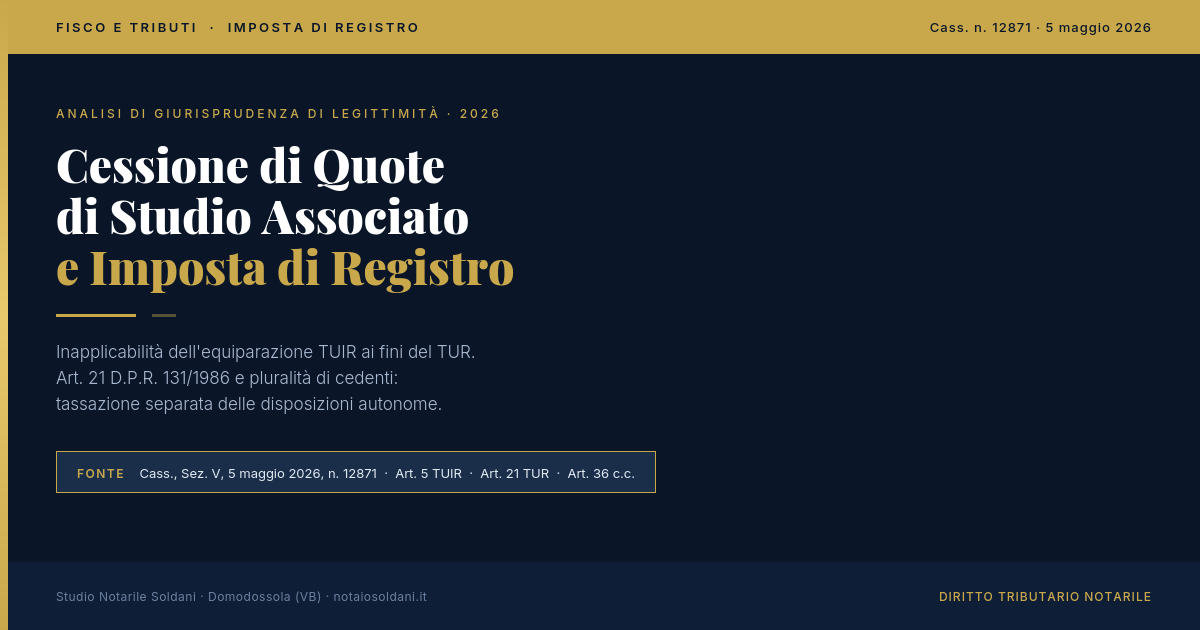 Cessione Di Quote Di Studio Associato E Imposta Di Registro: La Cass. N. 12871/2026 1 Cessione Di Quote Di Studio Associato E Imposta Di Registro — Cass. N. 12871/2026