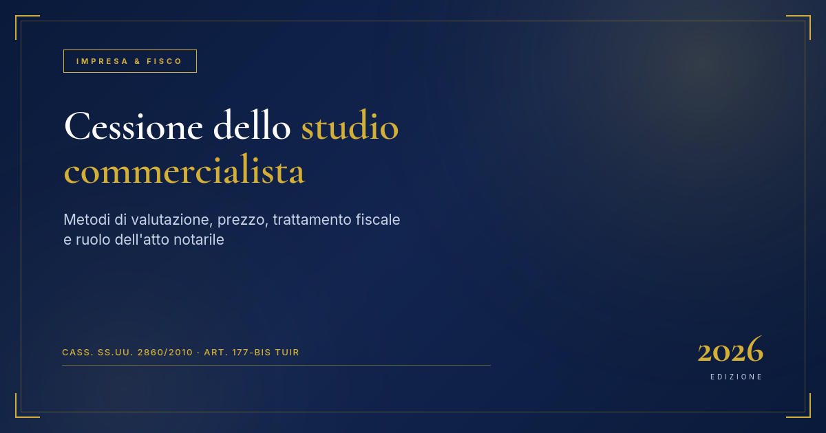 Cessione Studio Commercialista: Valutazione, Prezzo E Regime Fiscale 2026
