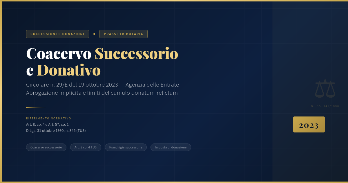 Coacervo Successorio E Donativo: Circolare 29/E 2023 1 Coacervo Successorio E Donativo - Circolare N. 29/E Del 19 Ottobre 2023 - Agenzia Delle Entrate