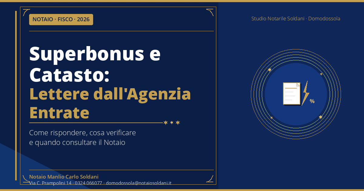 Superbonus E Catasto: 45.000 Lettere Dall'Agenzia Delle Entrate. Cosa Fare (E Quando Farlo) 1 Superbonus Catasto Lettere Agenzia Entrate 2026 - Notaio Soldani Domodossola