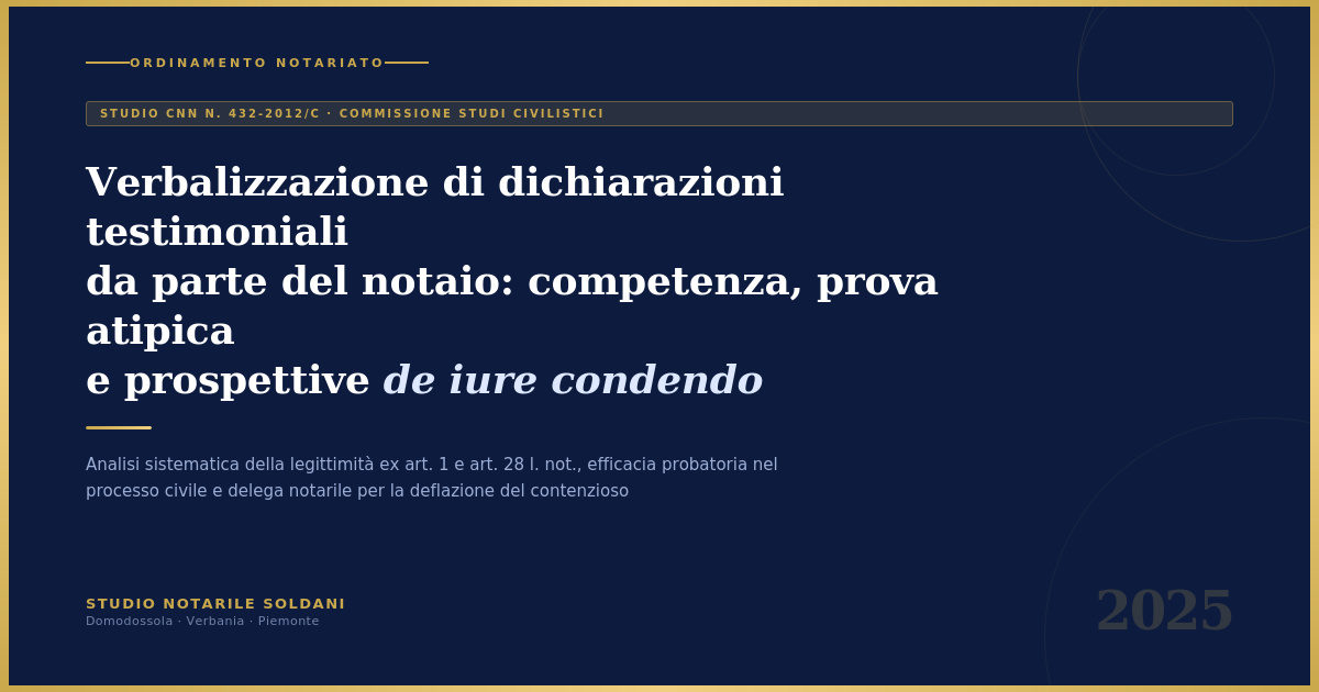 Verbalizzazione Di Dichiarazioni Testimoniali Da Parte Del Notaio: Competenza, Prova Atipica E Prospettive De Iure Condendo 1 Cover Verbalizzazione Testimoniale