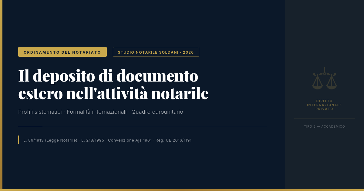 Il Deposito Di Documento Estero Nell'Attività Notarile — Profili Sistematici E Quadro Eurounitario