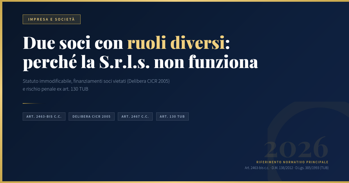 Due Soci Con Ruoli Diversi: Perché La S.r.l.s. Non Funziona 1 Due Soci Con Ruoli Diversi: Perché La S.r.l.s. Non Funziona — Studio Notarile Soldani