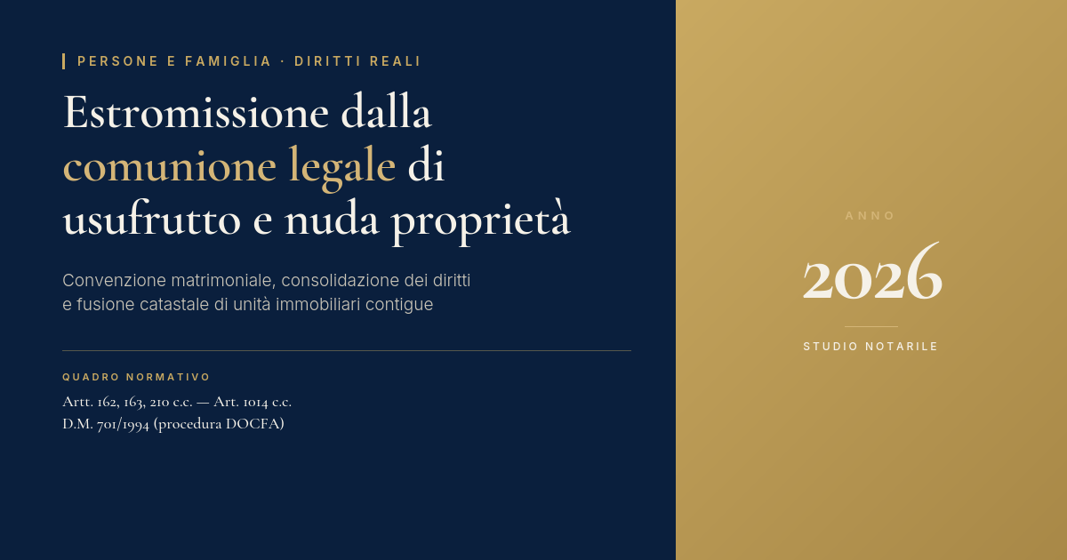 Estromissione Dalla Comunione Legale Di Usufrutto E Nuda Proprietà: Convenzione Matrimoniale E Fusione Catastale Di Unità Contigue
