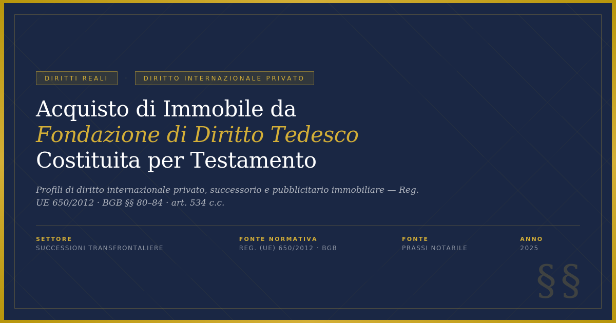 Acquisto Di Immobile Da Fondazione Di Diritto Tedesco Costituita Per Testamento 1 Schema Normativo Acquisto Immobile Da Fondazione Testamentaria Tedesca - Reg. Ue 650/2012