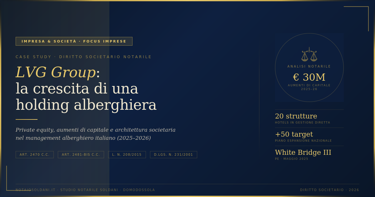 Lvg Group: La Crescita Di Una Holding Alberghiera Italiana Tra Private Equity E Diritto Societario (2025–2026) 1 Lvg Group: Struttura Holding Alberghiera Italiana E Operazione Private Equity White Bridge 2025-2026