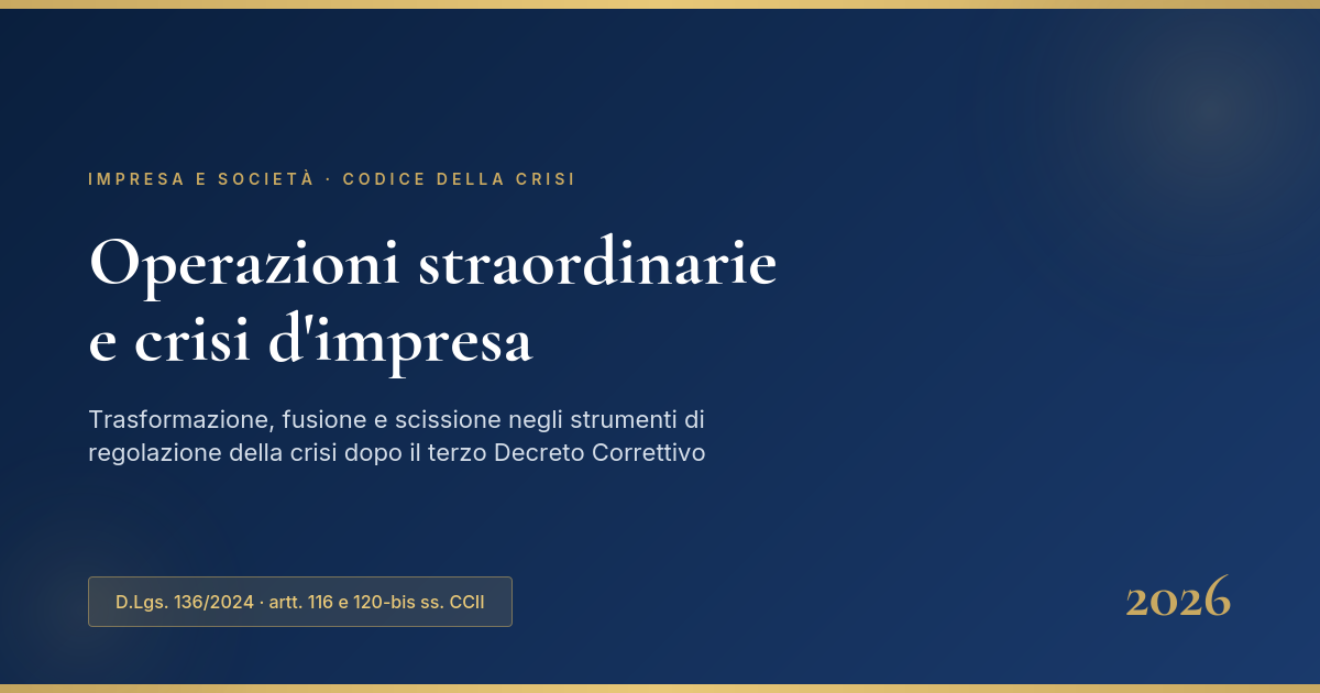 Operazioni Straordinarie E Crisi D'Impresa: D.lgs. 136/2024 1 Operazioni Straordinarie Nella Crisi D'Impresa - Copertina Articolo D.lgs. 136/2024