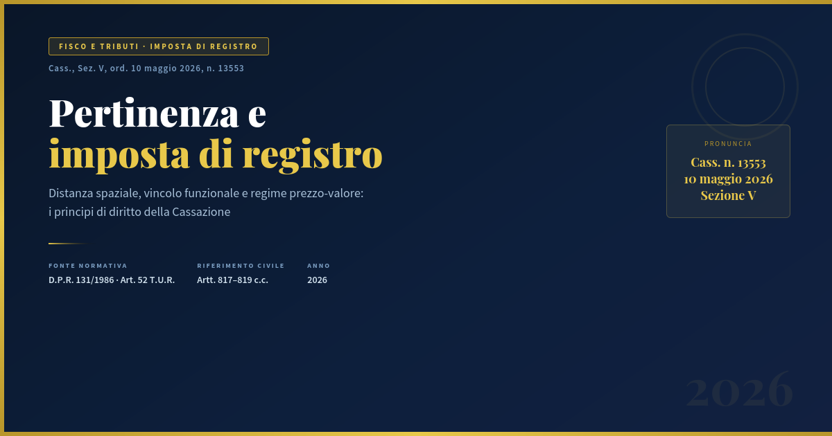 Pertinenza E Imposta Di Registro: I Principi Di Diritto Di Cass. N. 13553/2026 1 Pertinenza E Imposta Di Registro – Cass. N. 13553/2026: I Principi Di Diritto Della Cassazione