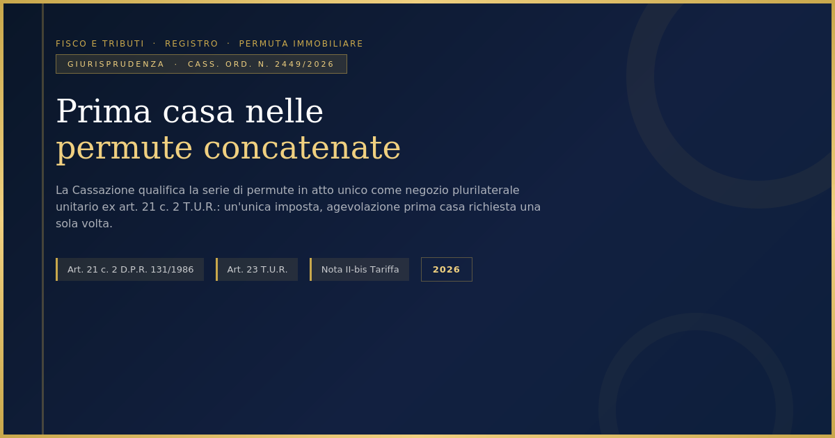 Prima Casa Nelle Permute Concatenate - Schema Negozio Plurilaterale Unitario Cass. 2449/2026