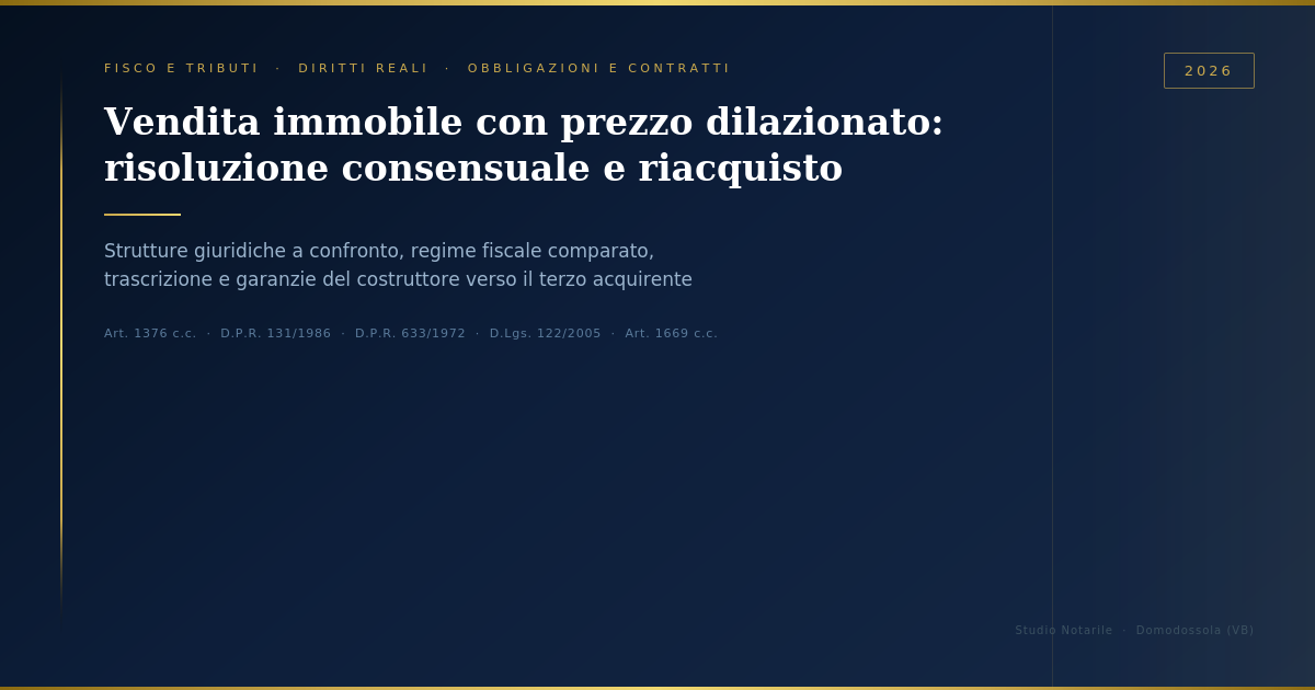 Vendita Immobile Con Prezzo Dilazionato: Risoluzione Consensuale E Riacquisto — Regime Fiscale, Trascrizione E Garanzie 2026 1 Risoluzione Consensuale Vendita Immobiliare E Riacquisto - Regime Fiscale Comparato 2026