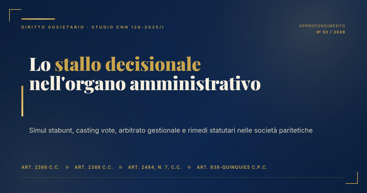 Lo Stallo Decisionale Nell'Organo Amministrativo Delle Società Di Capitali 1 Stallo Decisionale Nell'Organo Amministrativo Delle Società — Studio Cnn 126-2025/I