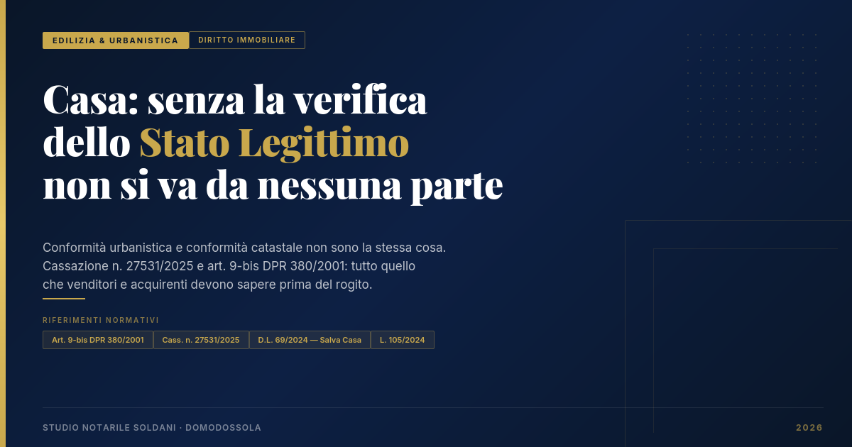 Casa: Senza La Verifica Dello Stato Legittimo Non Si Va Da Nessuna Parte 1 Stato Legittimo Immobile: Verifica Necessaria Prima Del Rogito — Art. 9-Bis Dpr 380/2001