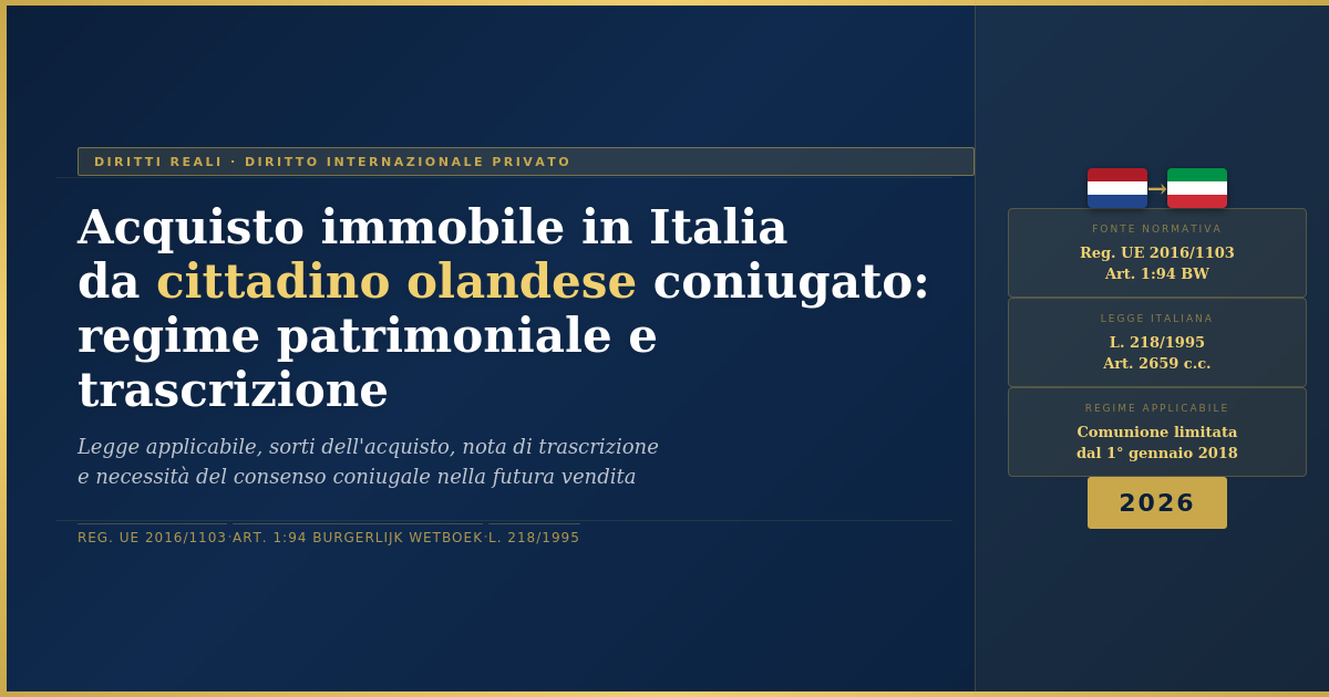 Acquisto Immobile In Italia Da Cittadino Olandese Coniugato - Regime Patrimoniale Olandese E Trascrizione