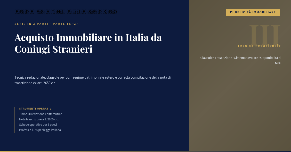 Acquisto Immobiliare In Italia Da Coniugi Stranieri: Tecnica Redazionale E Trascrizione — Parte Iii 1 Acquisto Immobiliare In Italia Da Coniugi Stranieri: Clausole Notarili E Trascrizione – Parte Iii