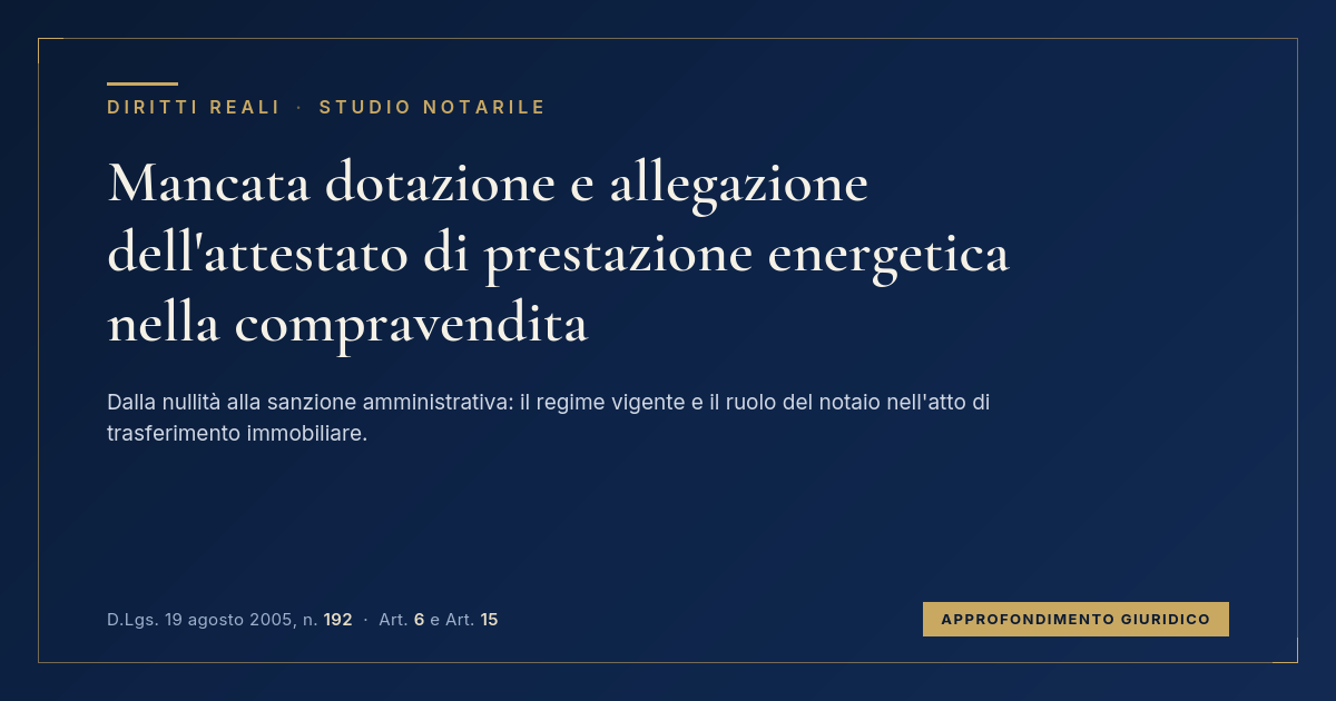 Mancata Dotazione E Allegazione Dell'Attestato Di Prestazione Energetica Nell'Atto Notarile Di Compravendita 1 Mancata Dotazione E Allegazione Dell'Attestato Di Prestazione Energetica Nella Compravendita Immobiliare