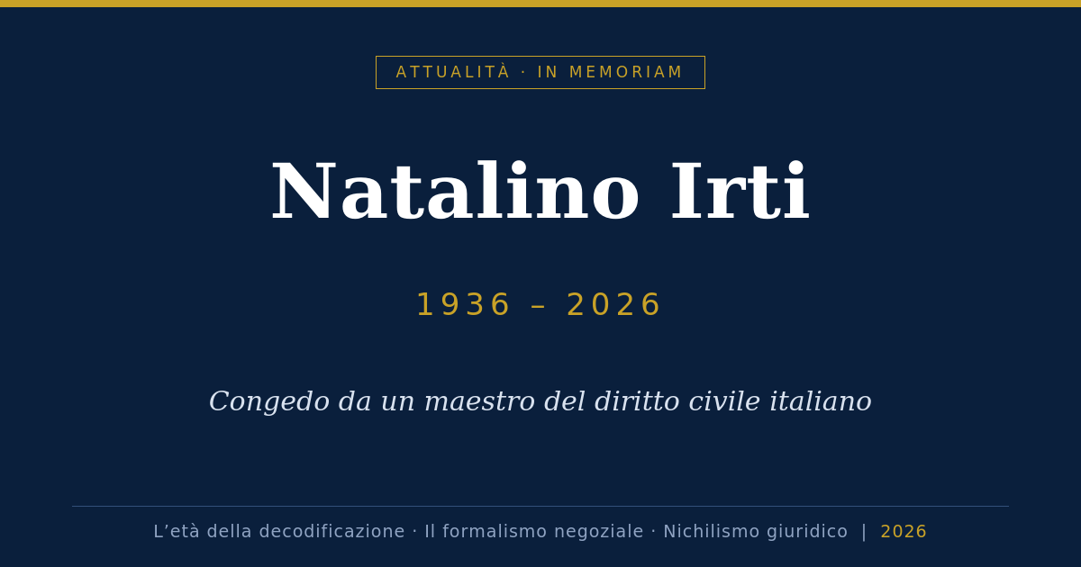 Natalino Irti (1936–2026). Congedo Da Un Maestro Del Diritto Civile 1 Natalino Irti 1936-2026, Congedo Da Un Maestro Del Diritto Civile Italiano