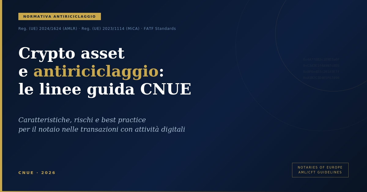 Crypto Asset E Antiriciclaggio: Le Linee Guida Cnue Per Il Notaio 1 Crypto Asset E Antiriciclaggio: Linee Guida Cnue Per Il Notaio