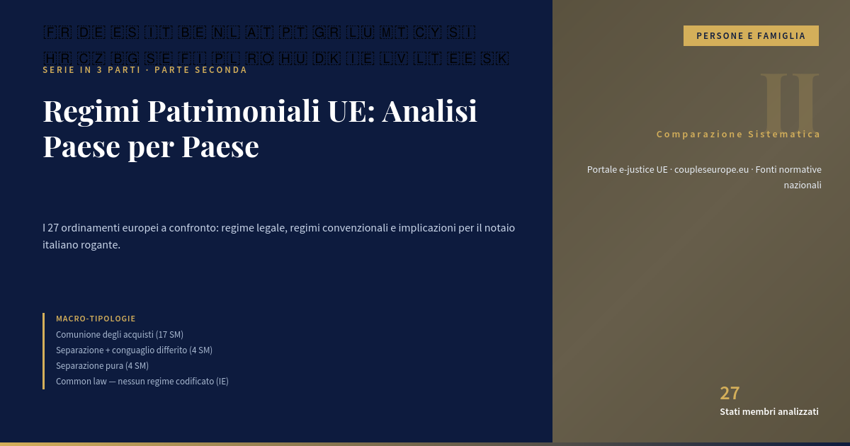 I Regimi Patrimoniali Matrimoniali Nell’unione Europea: Analisi Paese Per Paese — Parte Ii 1 Regimi Patrimoniali Matrimoniali Ue: Analisi Paese Per Paese – Tutti I 27 Stati Membri