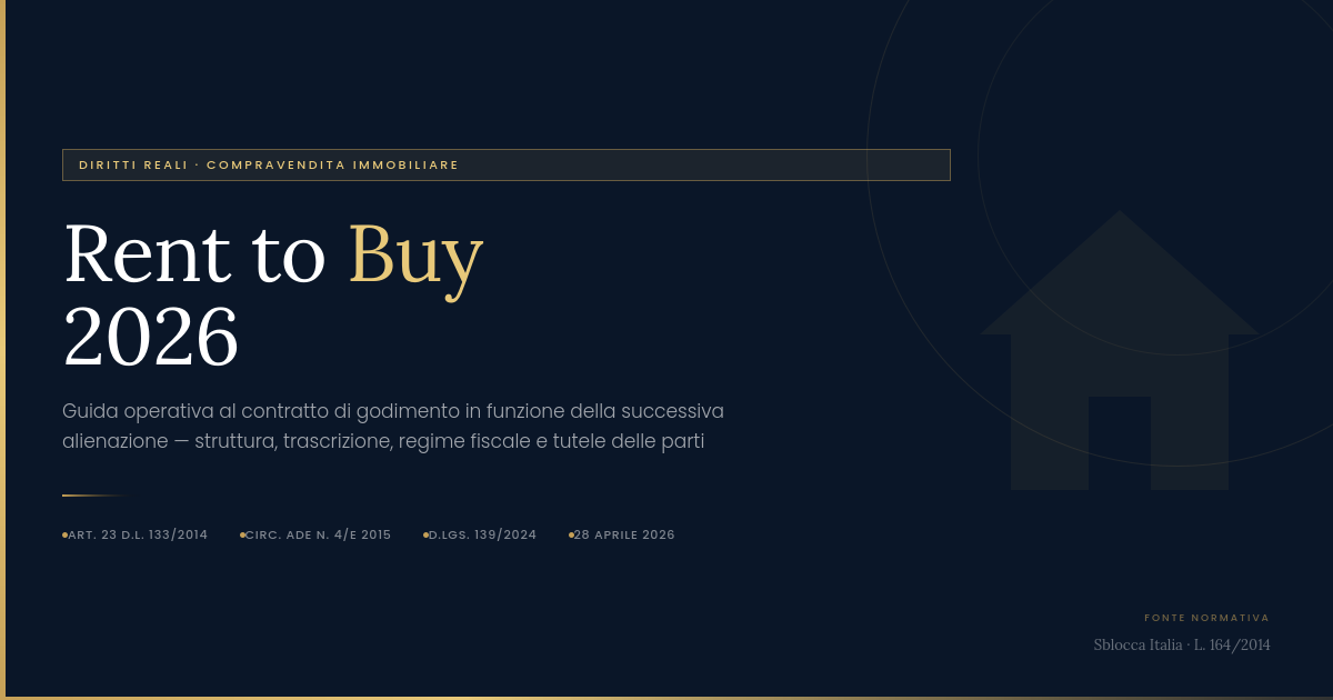 Rent To Buy 2026: Guida Operativa Agli Aspetti Contrattuali E Fiscali 1 Rent To Buy 2026 Copertina V2