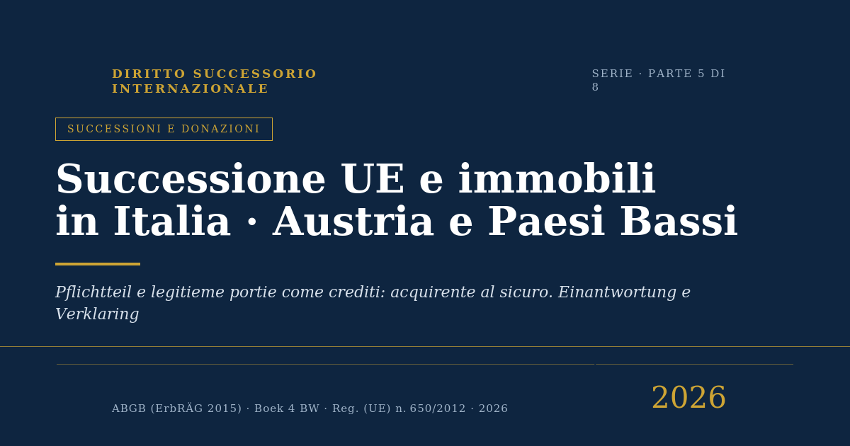 Successione Ue E Immobili In Italia · Austria E Paesi Bassi — Parte 5/8 1 Successione Ue Immobili: Austria E Paesi Bassi — Pflichtteil E Legitieme Portie
