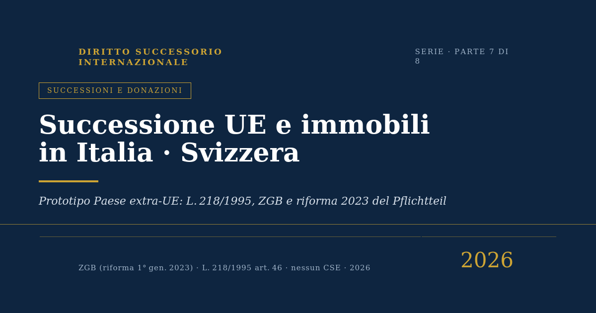Successione Ue Immobili: Svizzera — Zgb Riforma 2023 L. 218/1995