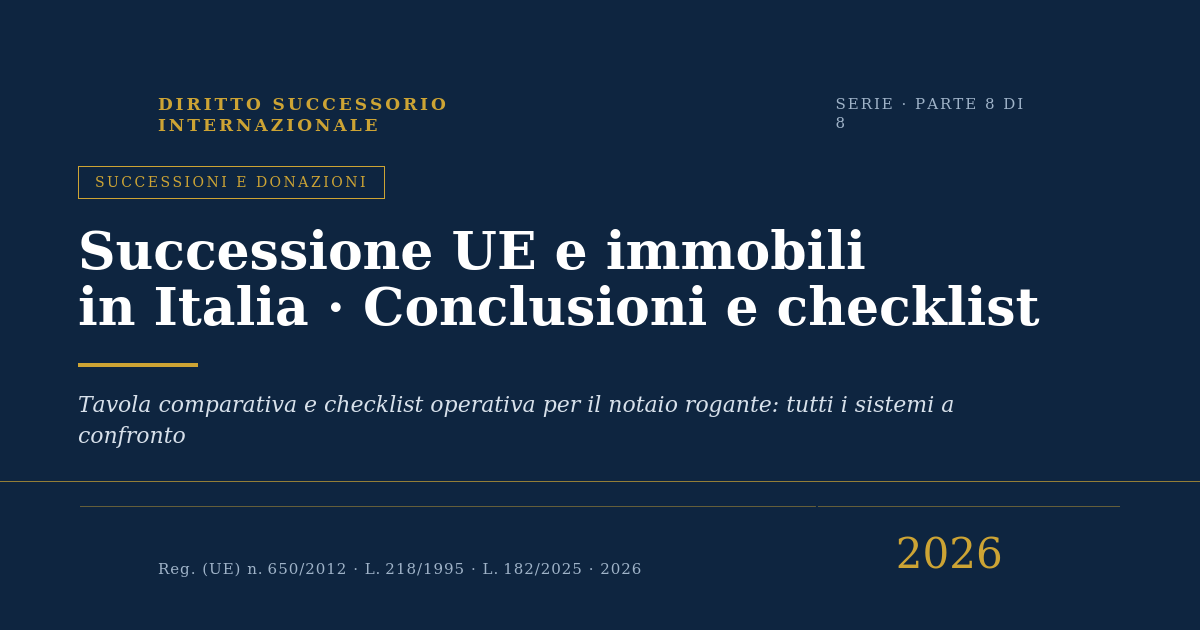 Successione Ue E Immobili In Italia · Conclusioni E Checklist — Parte 8/8 1 Successione Ue Immobili: Conclusioni E Checklist Notarile Comparativa