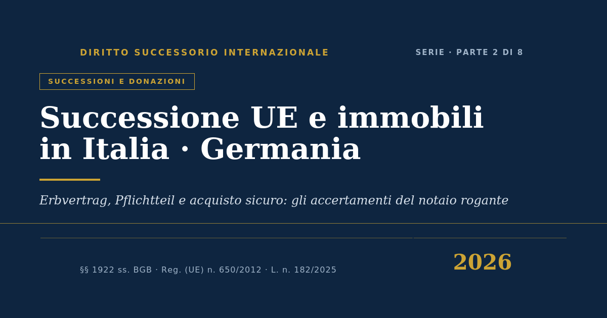 Successione Ue E Immobili In Italia · Germania — Parte 2/8 1 Successione Ue E Immobili In Italia: Germania — Erbvertrag, Pflichtteil, Acquisto Sicuro
