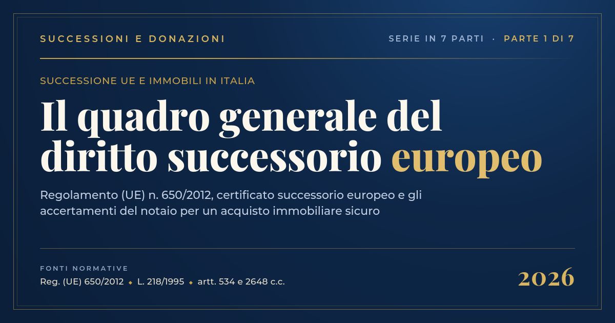 Successione Ue E Immobili In Italia 2026: Quadro Generale Del Regolamento (Ue) 650/2012 E Del Certificato Successorio Europeo