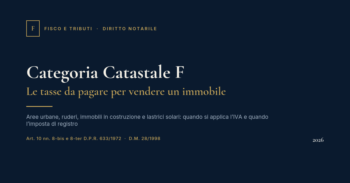 Categoria Catastale F: Le Tasse Da Pagare Per Vendere Un Immobile 1 Copertina Articolo: Categoria Catastale F, Iva O Imposta Di Registro Per La Vendita Di Un Immobile