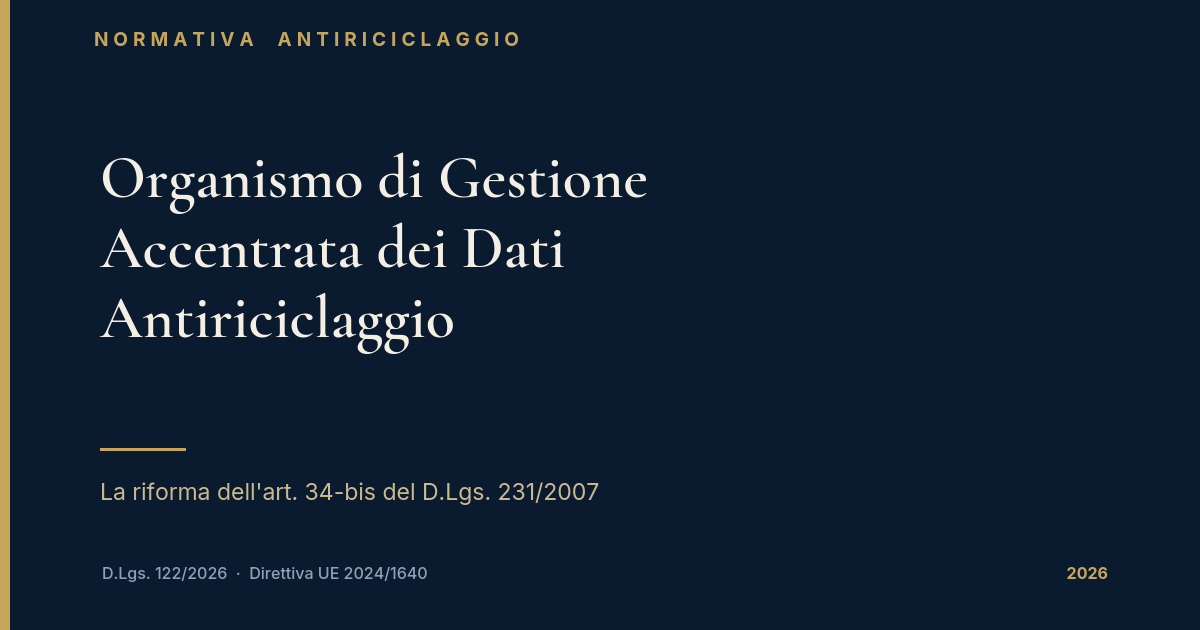 Organismo Di Gestione Accentrata Dei Dati Antiriciclaggio Del Notariato 1 Organismo Di Gestione Accentrata Dei Dati Antiriciclaggio Del Notariato — Copertina