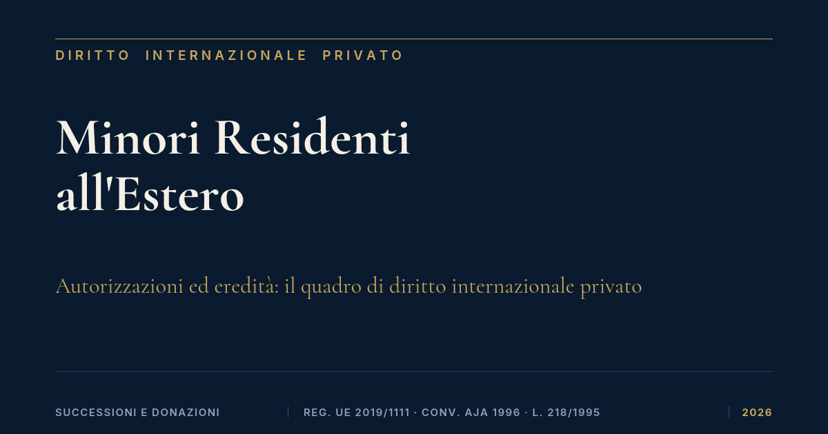 Minori Residenti All'Estero: Autorizzazioni Ed Eredità 1 Minori Residenti All'Estero: Autorizzazioni Per Eredità E Diritto Internazionale Privato