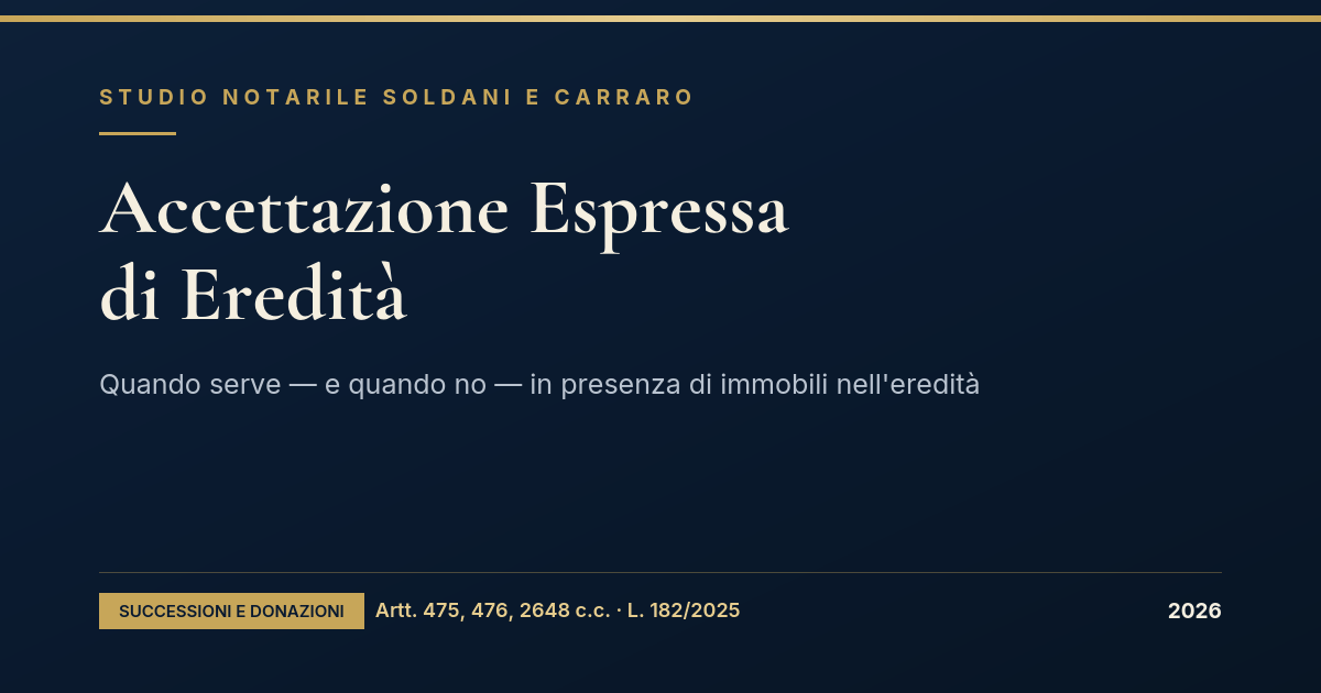 Accettazione Espressa Di Eredità Con Immobili 2026 1 Accettazione Espressa Di Eredità Con Immobili 2026 — Studio Notarile Soldani E Carraro