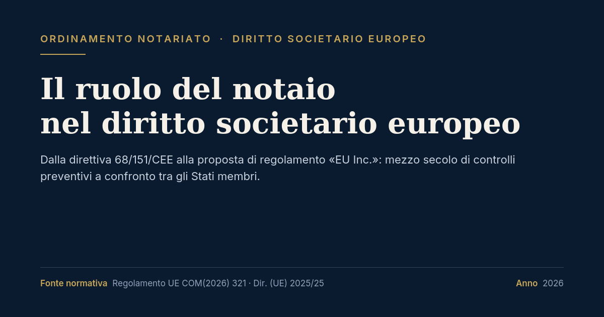 Il Ruolo Del Notaio Nel Diritto Societario Europeo, Dalla Direttiva 68/151/Cee Alla Proposta Eu Inc.