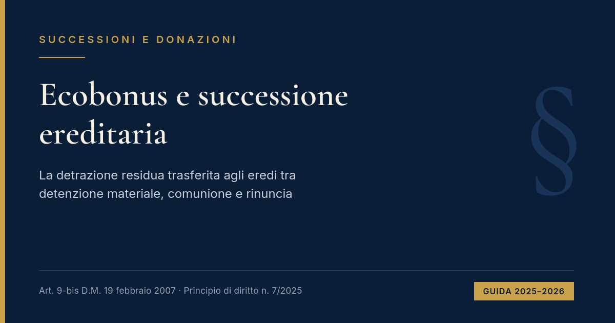 Ecobonus E Successione Ereditaria: La Sorte Della Detrazione Residua
