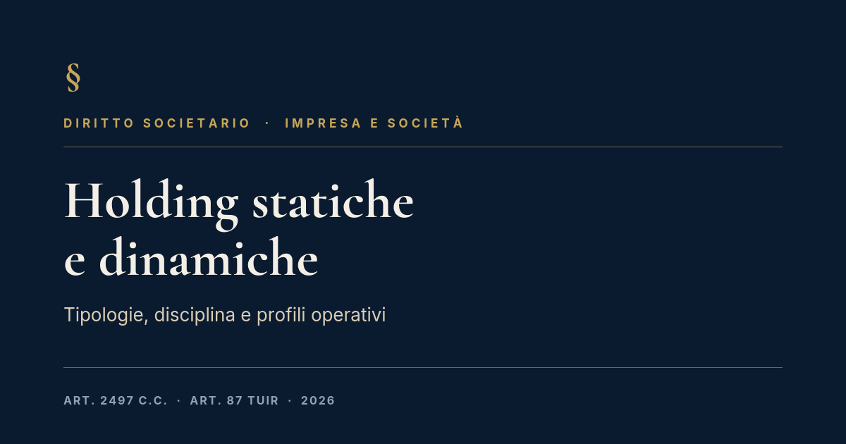 Holding Statiche E Dinamiche: Tipologie, Disciplina E Profili Operativi 1 Holding Statiche E Dinamiche: Tipologie, Disciplina E Profili Operativi
