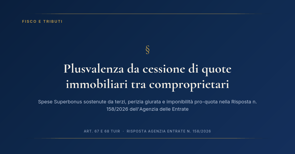 Plusvalenza Da Cessione Di Quote Immobiliari Tra Comproprietari E Spese Superbonus Sostenute Da Terzi 1 Plusvalenza Da Cessione Di Quote Immobiliari Tra Comproprietari - Copertina Articolo