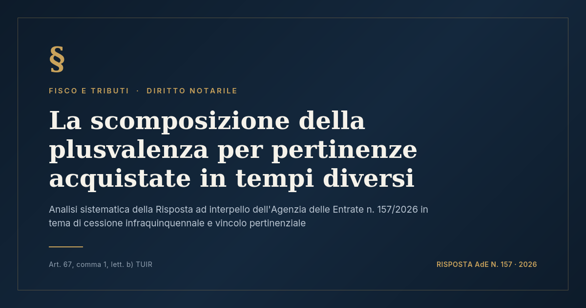 La Scomposizione Della Plusvalenza Per Pertinenze Acquistate In Tempi Diversi: La Risposta Ade N. 157/2026 1 Scomposizione Della Plusvalenza Per Pertinenze Acquistate In Tempi Diversi - Risposta Ade 157/2026