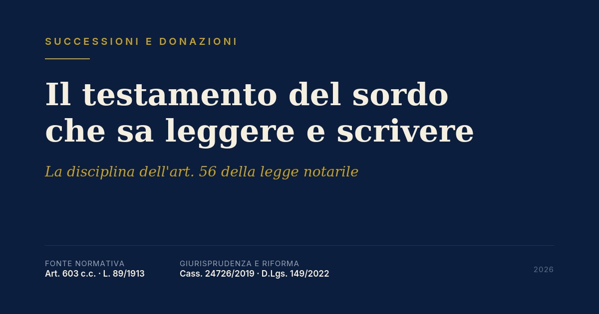 Il Testamento Del Sordo Che Sa Leggere E Scrivere: La Disciplina Dell'Art. 56 Della Legge Notarile 1 Il Testamento Del Sordo Che Sa Leggere E Scrivere - Art. 56 Legge Notarile