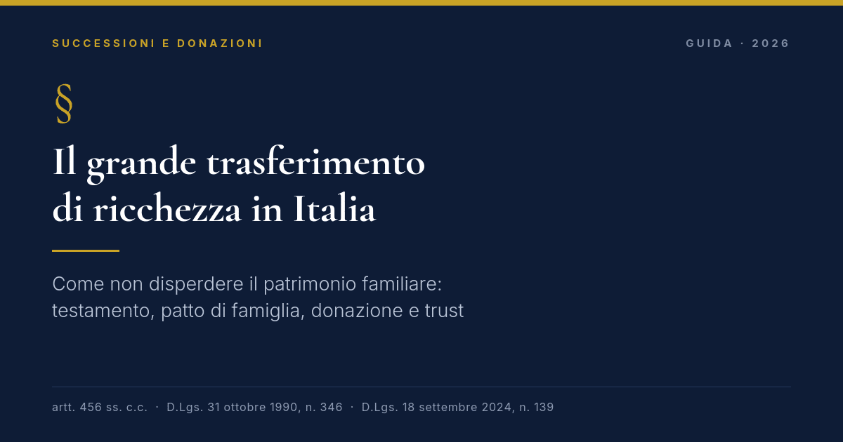 Il Grande Trasferimento Di Ricchezza In Italia: Come Non Disperdere Il Patrimonio Familiare 1 Copertina Editoriale Sul Grande Trasferimento Di Ricchezza In Italia E La Pianificazione Successoria