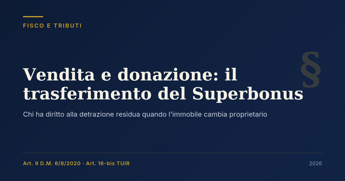 Vendita E Donazione: Il Trasferimento Del Superbonus 1 Vendita E Donazione: Il Trasferimento Del Superbonus - Copertina Articolo