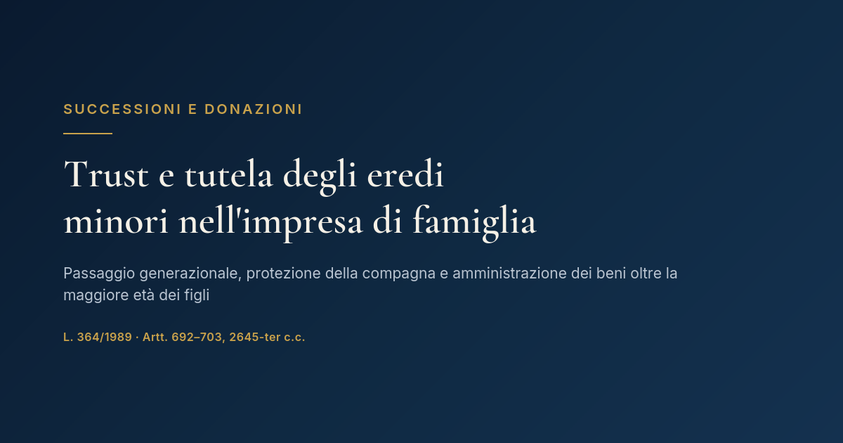 Trust E Tutela Degli Eredi Minori Nell'Impresa Di Famiglia 1 Trust Successorio E Tutela Degli Eredi Minori Nel Passaggio Generazionale D'Impresa
