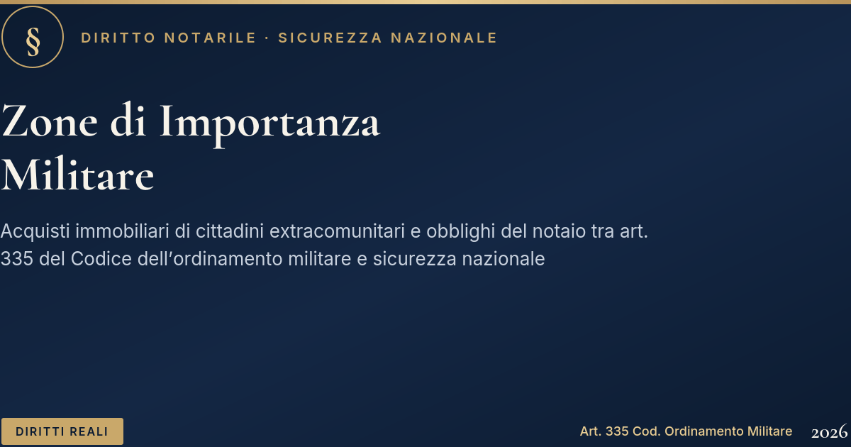 Zone Di Importanza Militare: Acquisti Immobiliari E Notaio 1 Zone Di Importanza Militare: Acquisti Immobiliari E Obblighi Del Notaio, Art. 335 Codice Ordinamento Militare