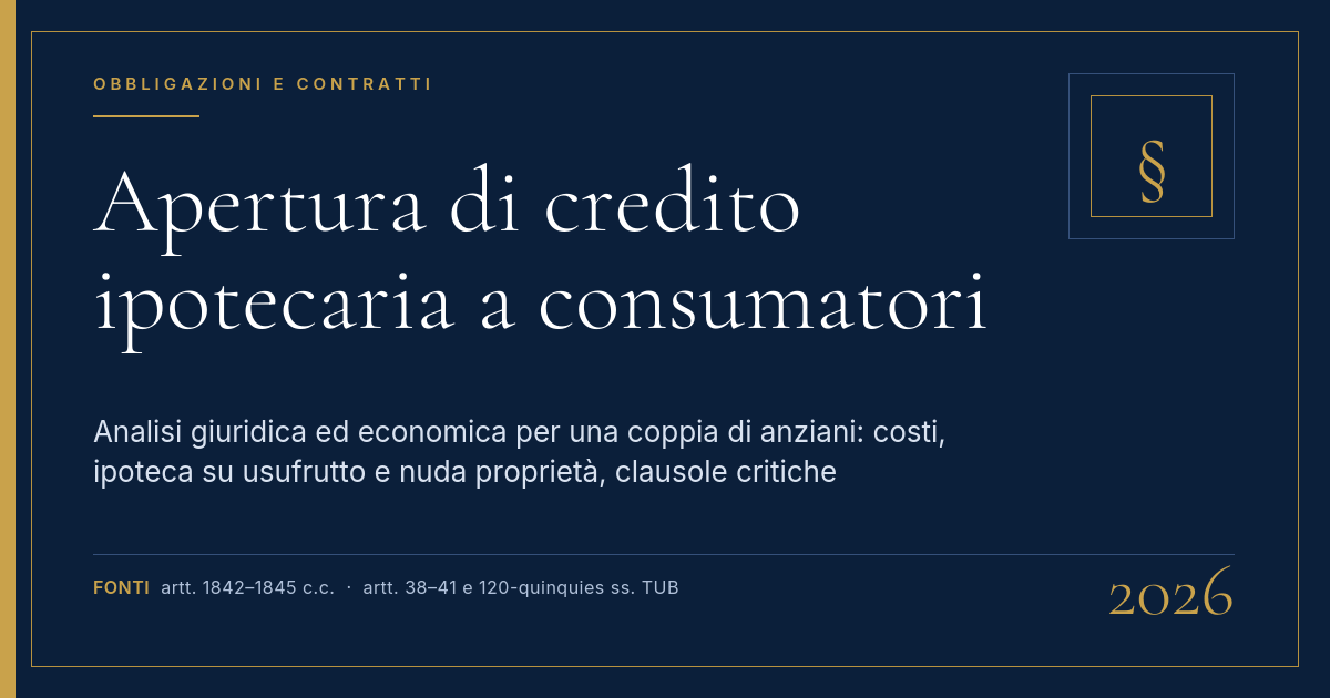 Copertina: Apertura Di Credito Ipotecaria A Consumatori, Analisi Giuridica Ed Economica Per Una Coppia Di Anziani