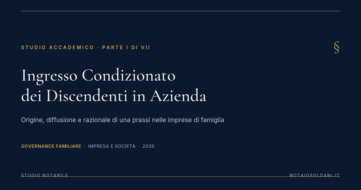 Ingresso Condizionato Dei Discendenti In Azienda: Origine Di Una Prassi 1 Ingresso Condizionato Dei Discendenti In Azienda Di Famiglia - Copertina